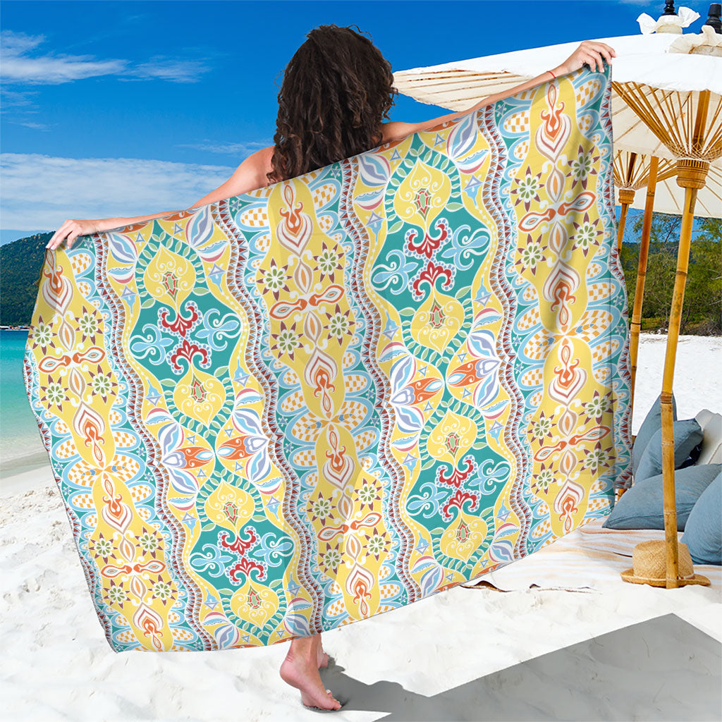 Indian Mandala Pattern Sarong Yellow Geometric Floral Mandala