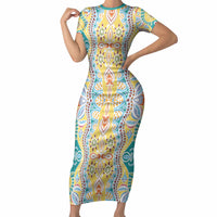 Indian Mandala Pattern Short Sleeve Bodycon Dress Yellow Geometric Floral Mandala