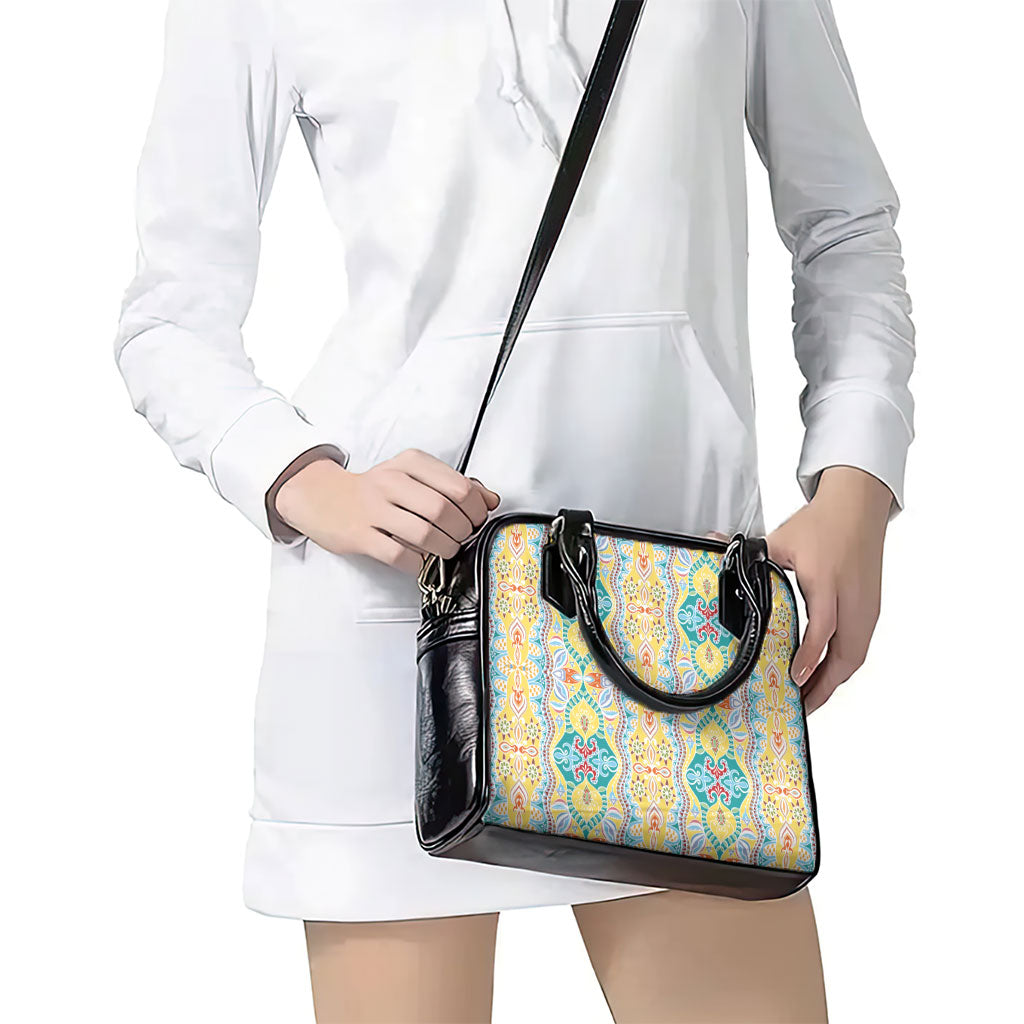 Indian Mandala Pattern Shoulder Handbag Yellow Geometric Floral Mandala