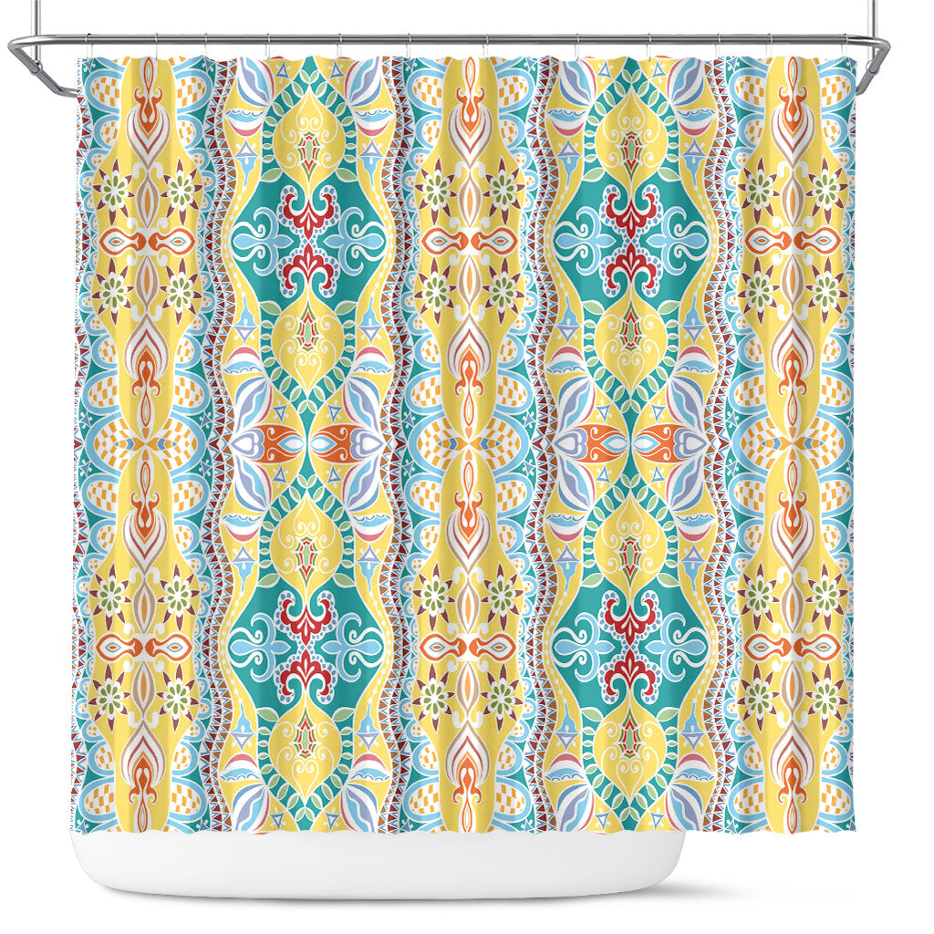 Indian Mandala Pattern Shower Curtain Yellow Geometric Floral Mandala