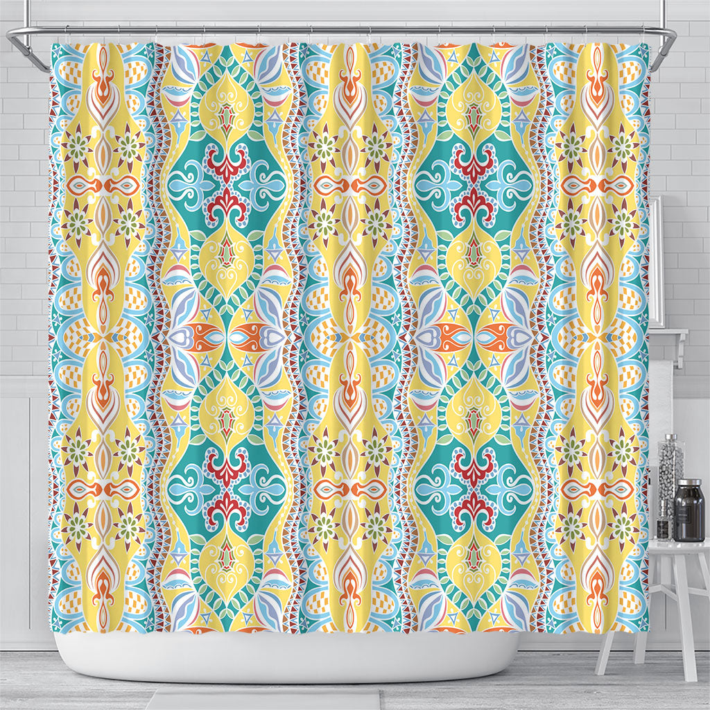 Indian Mandala Pattern Shower Curtain Yellow Geometric Floral Mandala