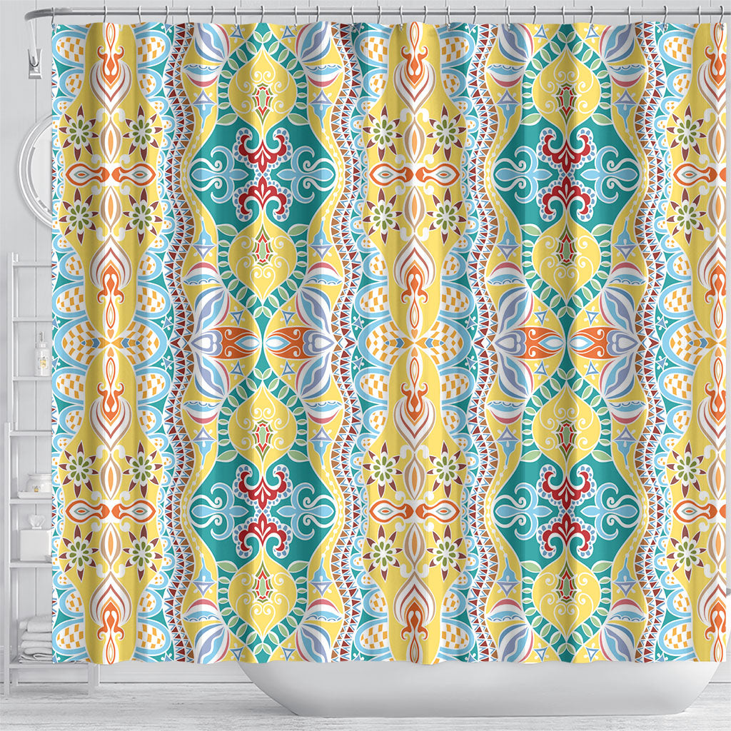 Indian Mandala Pattern Shower Curtain Yellow Geometric Floral Mandala