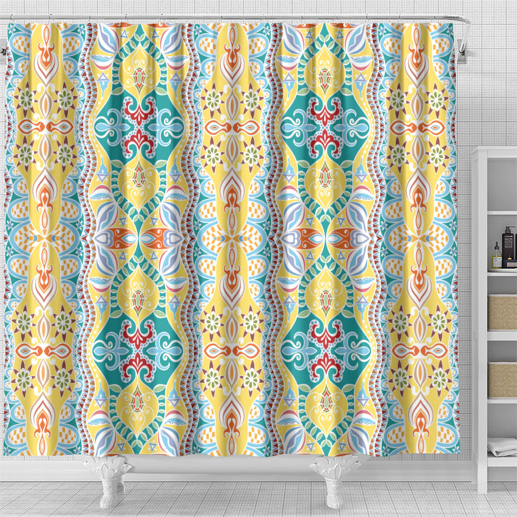 Indian Mandala Pattern Shower Curtain Yellow Geometric Floral Mandala