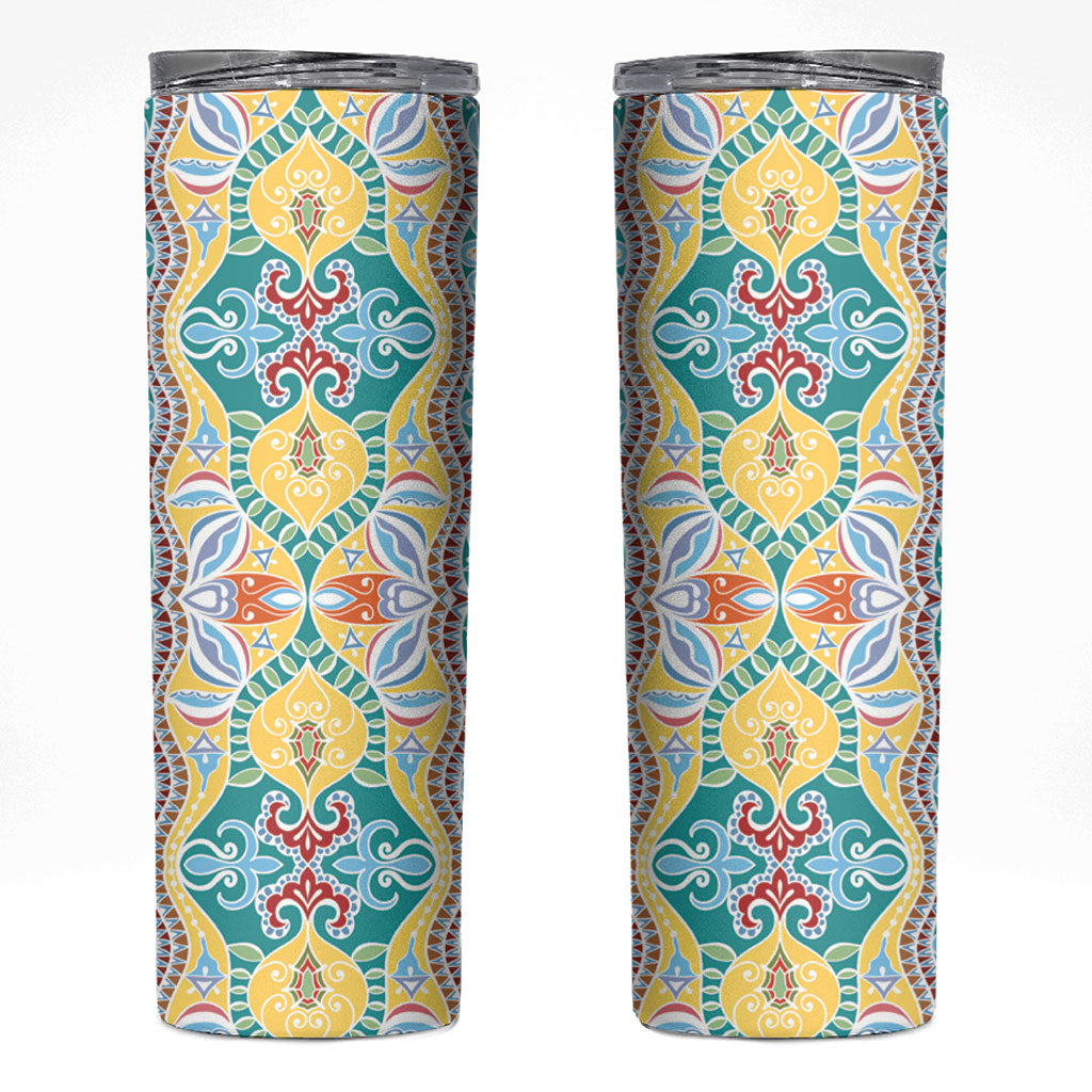 Indian Mandala Pattern Skinny Tumbler Yellow Geometric Floral Mandala