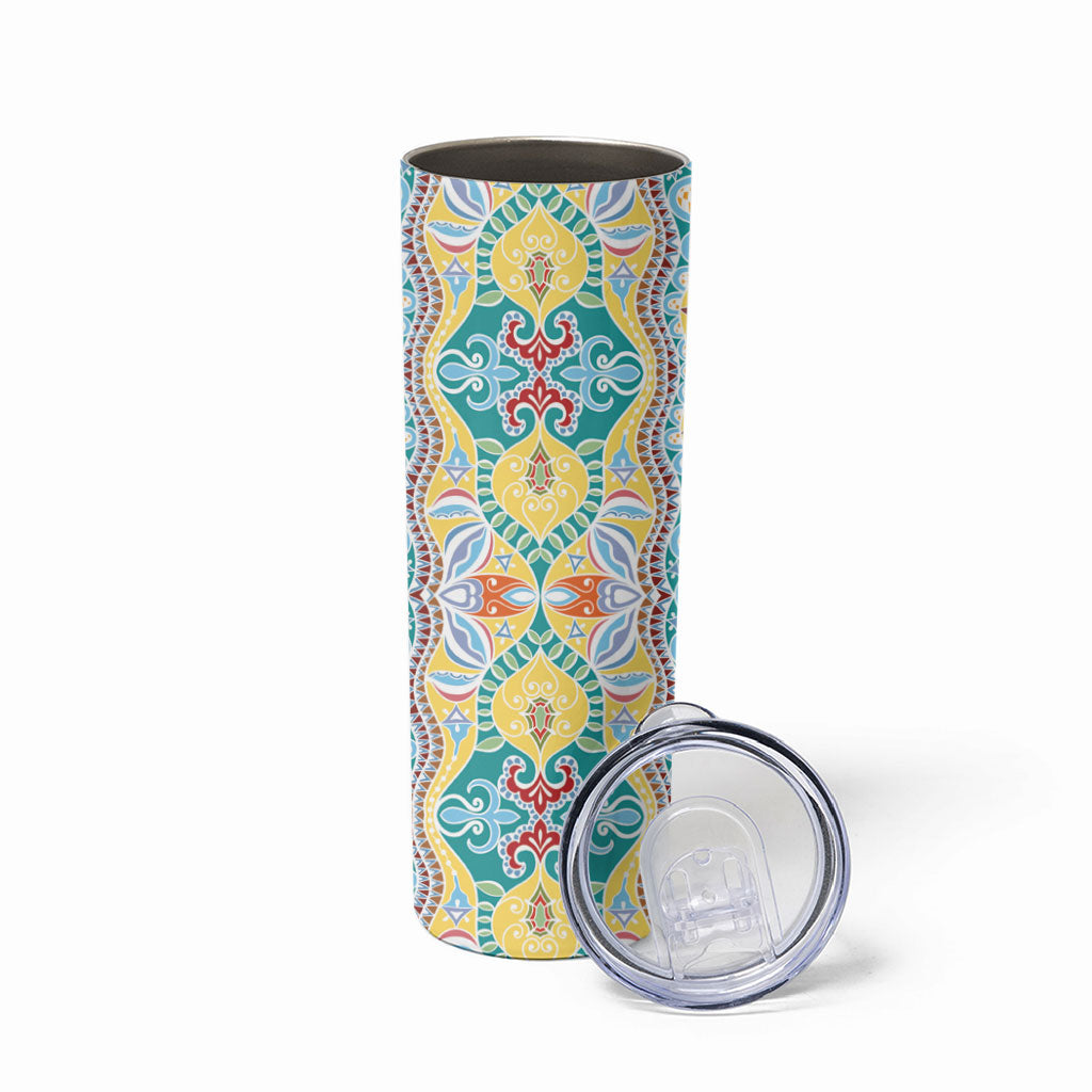 Indian Mandala Pattern Skinny Tumbler Yellow Geometric Floral Mandala