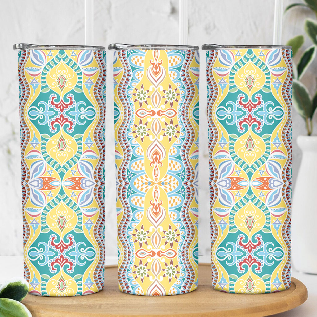 Indian Mandala Pattern Skinny Tumbler Yellow Geometric Floral Mandala