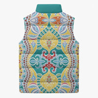Indian Mandala Pattern Sleeveless Puffer Jacket Yellow Geometric Floral Mandala