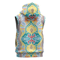 Indian Mandala Pattern Sleeveless Zip Hoodie Yellow Geometric Floral Mandala