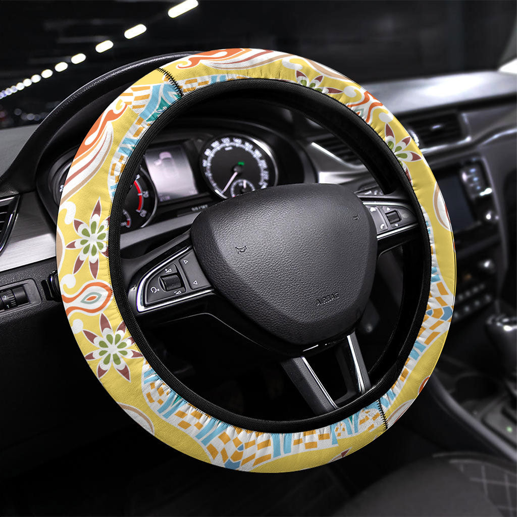 Indian Mandala Pattern Steering Wheel Cover Yellow Geometric Floral Mandala