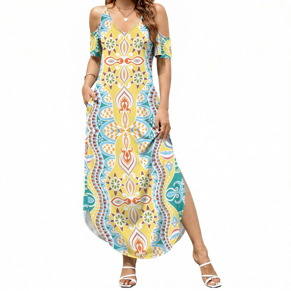 Indian Mandala Pattern Summer Maxi Dress Yellow Geometric Floral Mandala