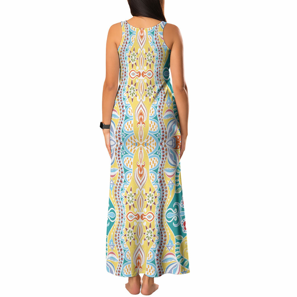 Indian Mandala Pattern Tank Maxi Dress Yellow Geometric Floral Mandala