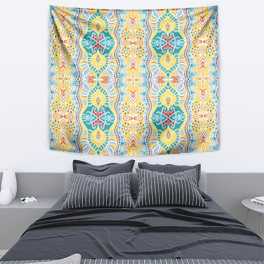 Indian Mandala Pattern Tapestry Yellow Geometric Floral Mandala