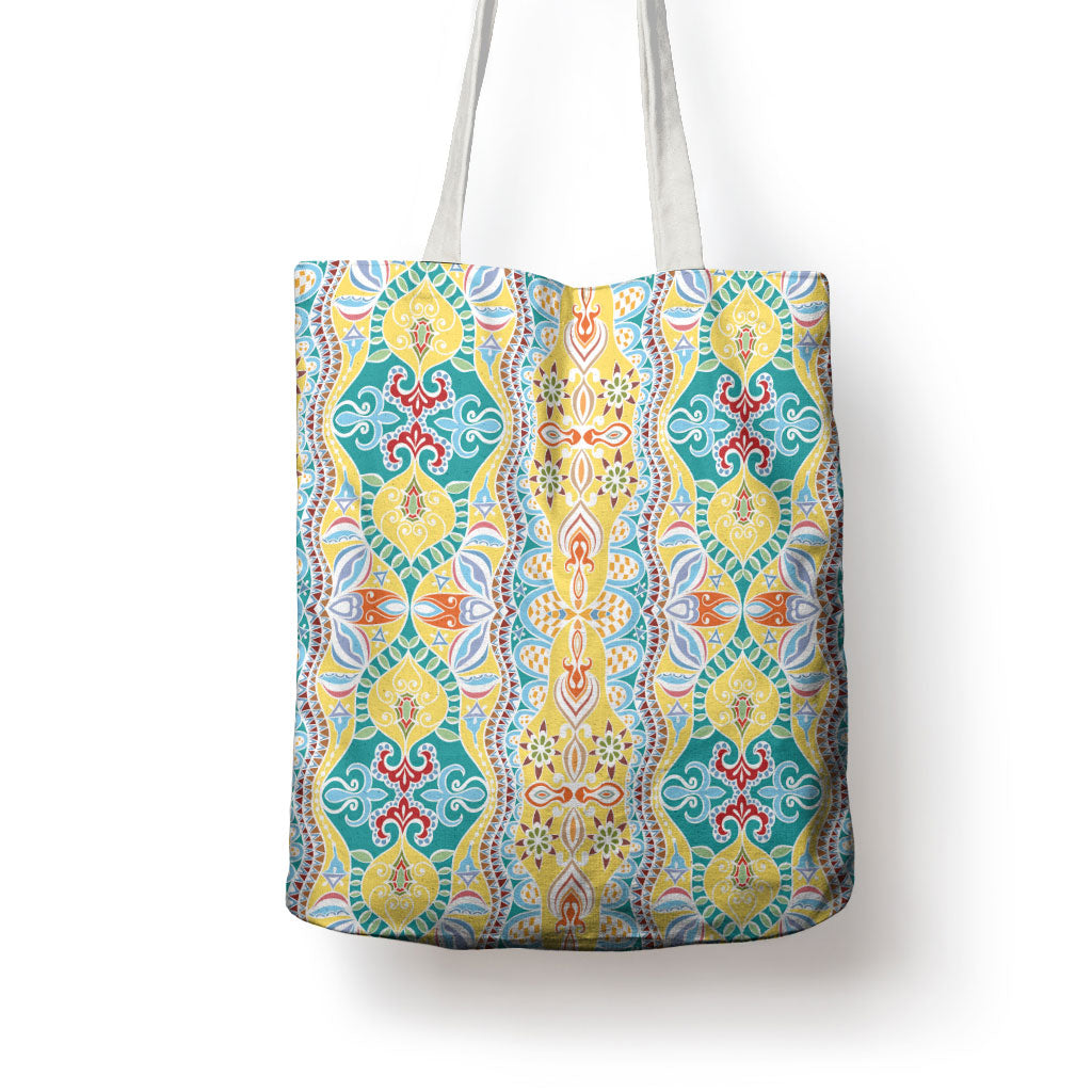 Indian Mandala Pattern Tote Bag Yellow Geometric Floral Mandala