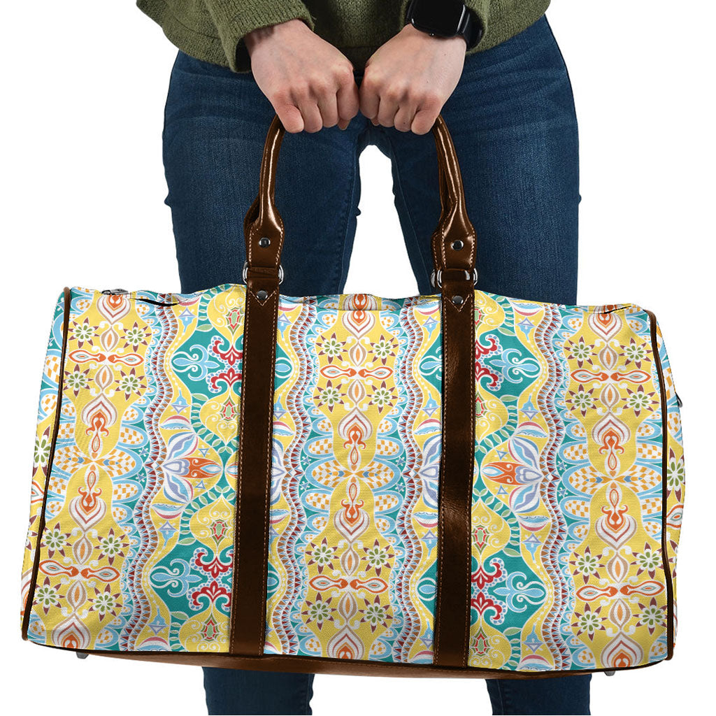Indian Mandala Pattern Travel Bag Yellow Geometric Floral Mandala