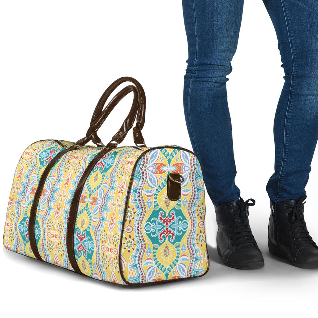 Indian Mandala Pattern Travel Bag Yellow Geometric Floral Mandala