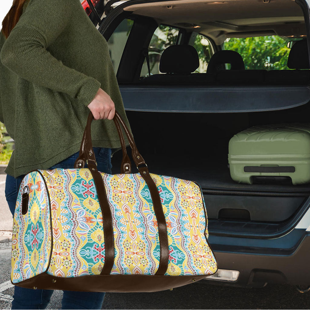 Indian Mandala Pattern Travel Bag Yellow Geometric Floral Mandala
