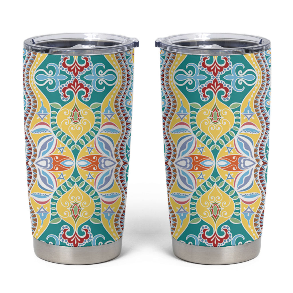 Indian Mandala Pattern Tumbler Cup Yellow Geometric Floral Mandala