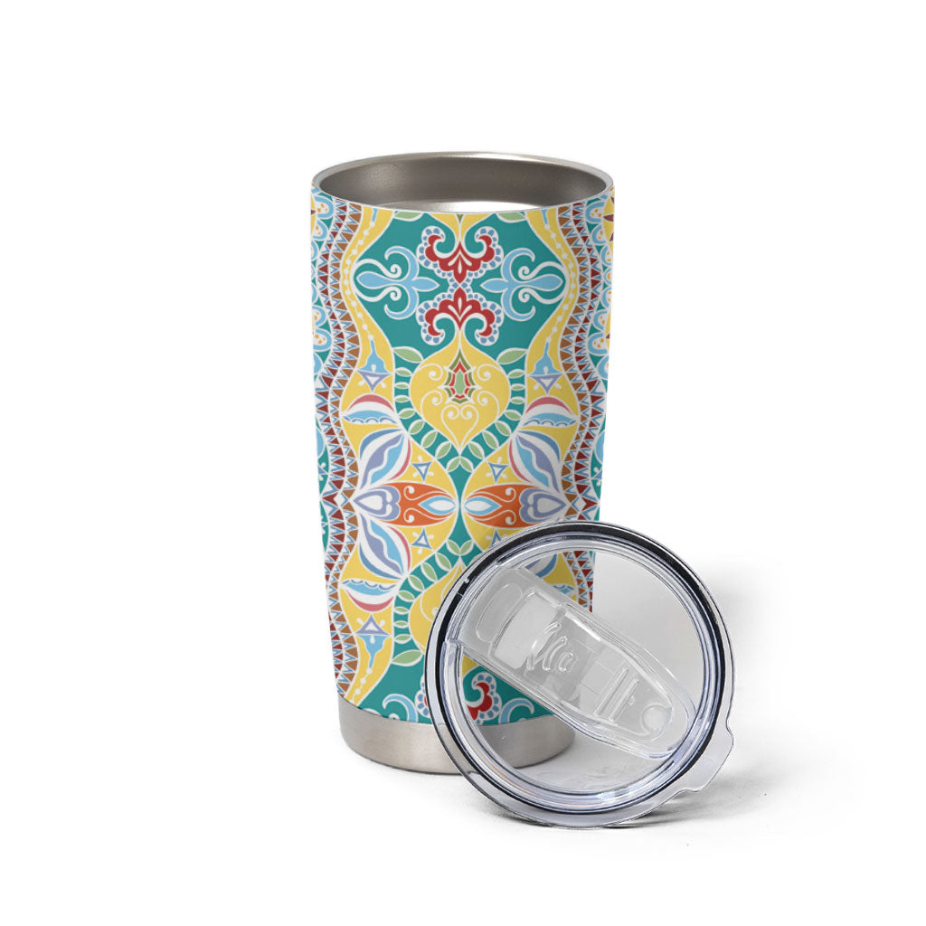 Indian Mandala Pattern Tumbler Cup Yellow Geometric Floral Mandala
