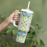 Indian Mandala Pattern Tumbler With Handle Yellow Geometric Floral Mandala