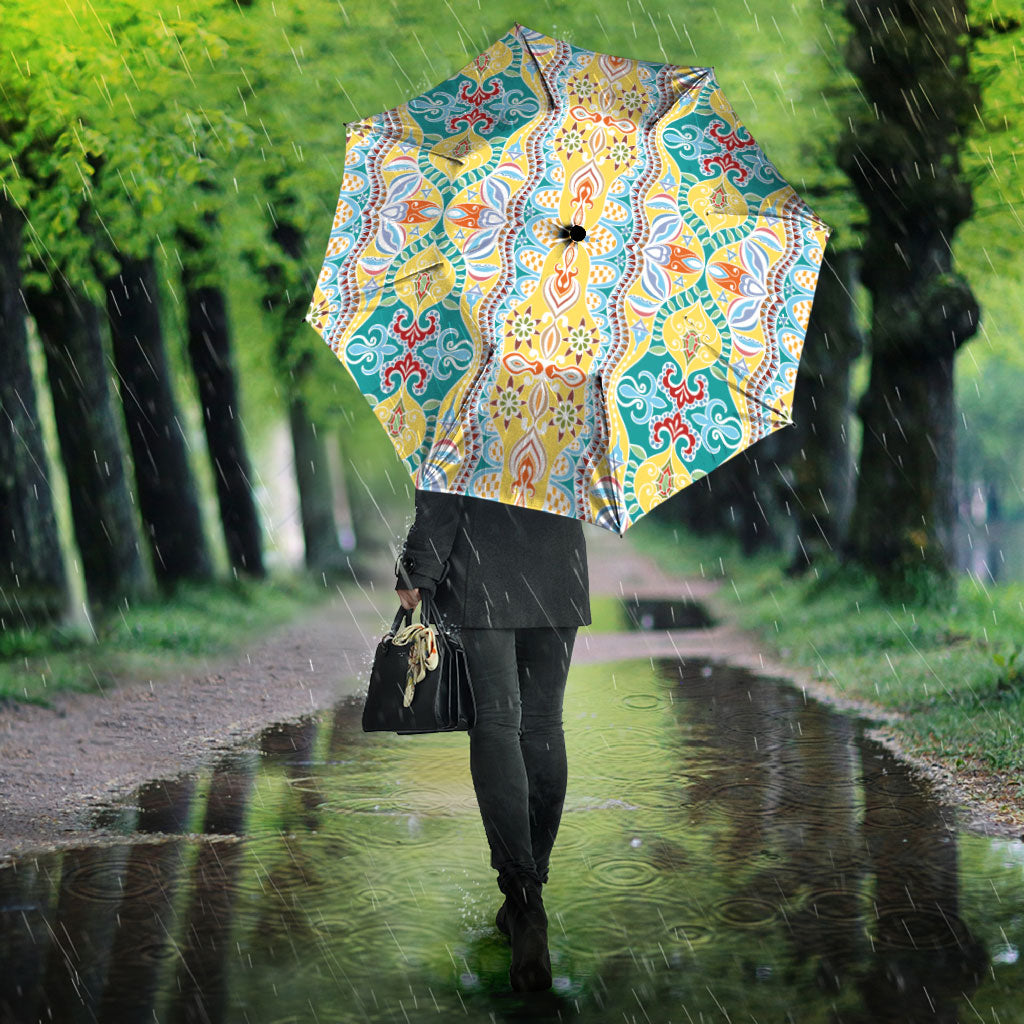 Indian Mandala Pattern Umbrella Yellow Geometric Floral Mandala