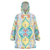 Indian Mandala Pattern Wearable Blanket Hoodie Yellow Geometric Floral Mandala