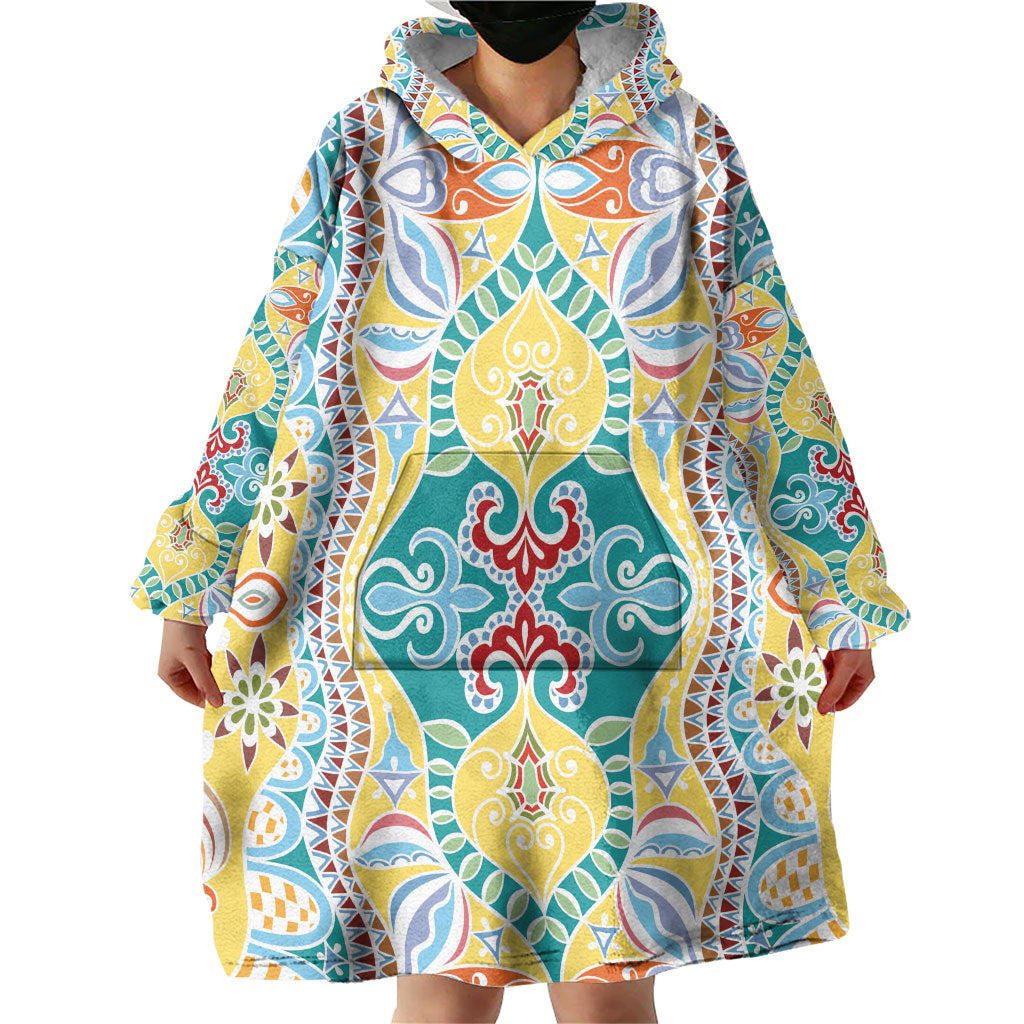 Indian Mandala Pattern Wearable Blanket Hoodie Yellow Geometric Floral Mandala