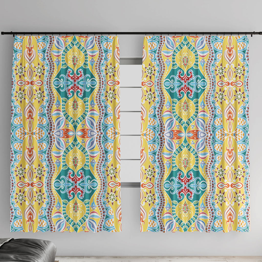 Indian Mandala Pattern Window Curtain Yellow Geometric Floral Mandala