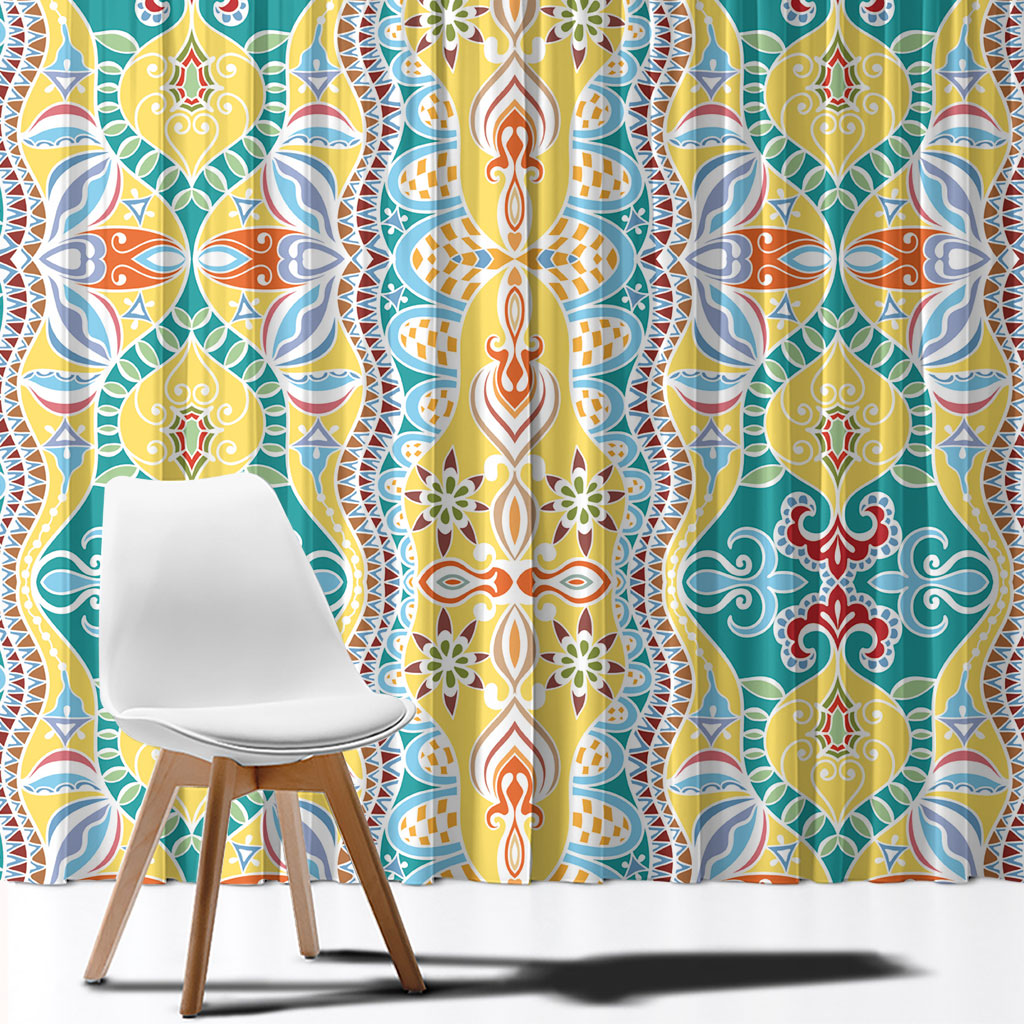 Indian Mandala Pattern Window Curtain Yellow Geometric Floral Mandala