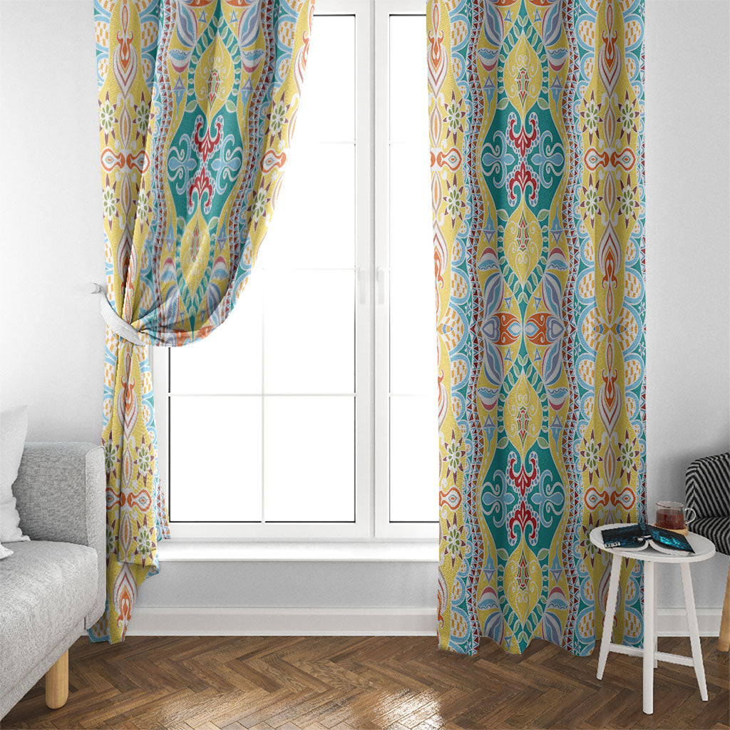 Indian Mandala Pattern Window Curtain Yellow Geometric Floral Mandala