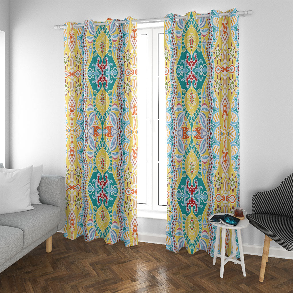 Indian Mandala Pattern Window Curtain Yellow Geometric Floral Mandala