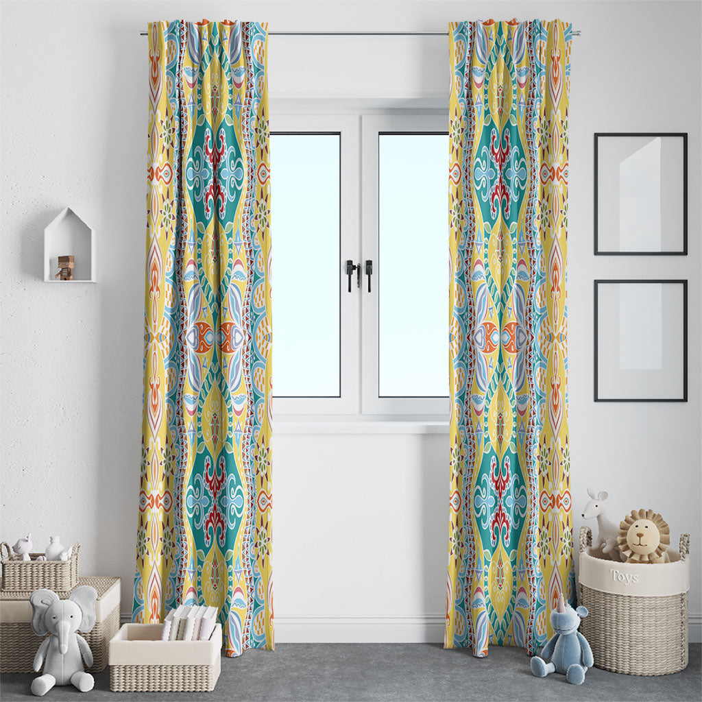 Indian Mandala Pattern Window Curtain Yellow Geometric Floral Mandala