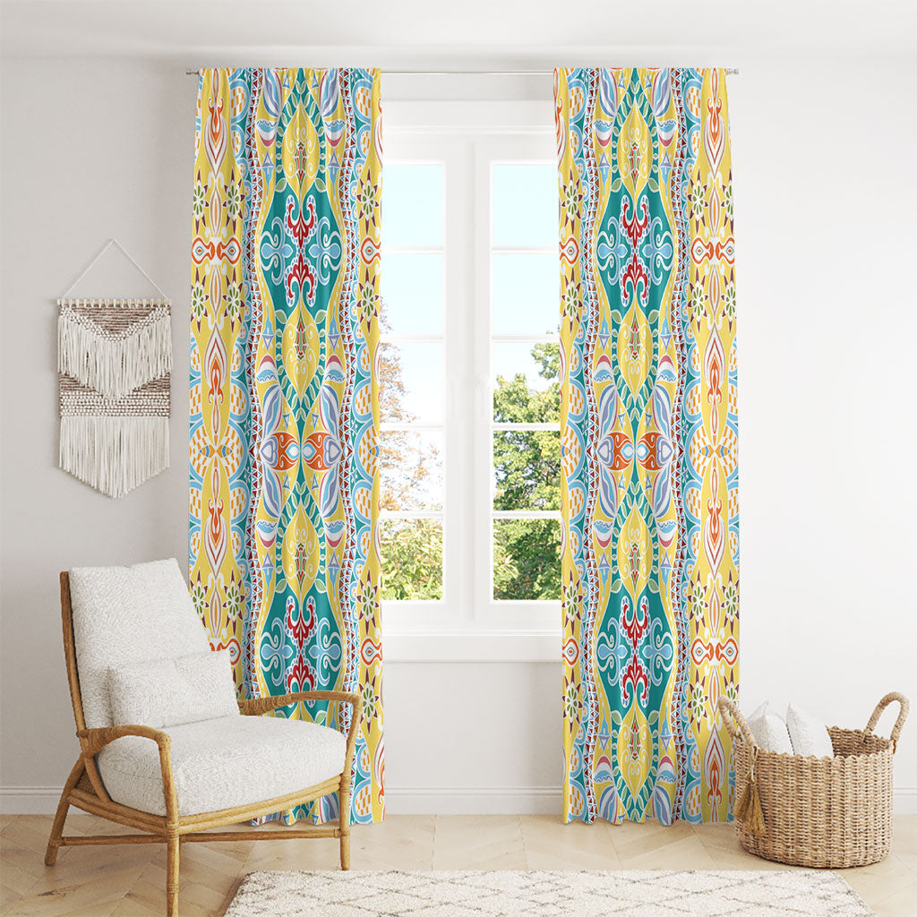 Indian Mandala Pattern Window Curtain Yellow Geometric Floral Mandala