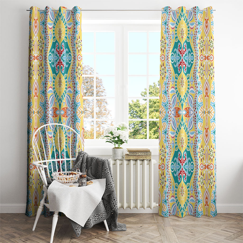 Indian Mandala Pattern Window Curtain Yellow Geometric Floral Mandala
