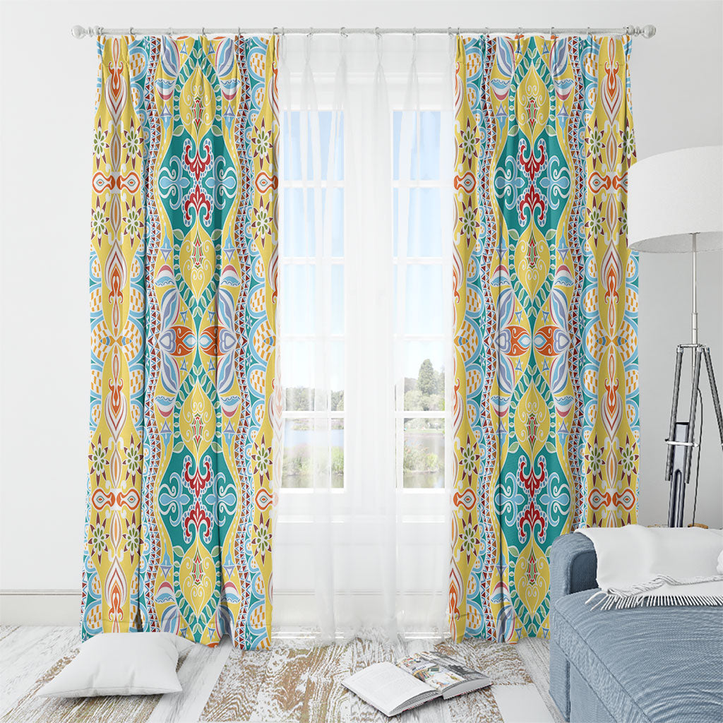 Indian Mandala Pattern Window Curtain Yellow Geometric Floral Mandala