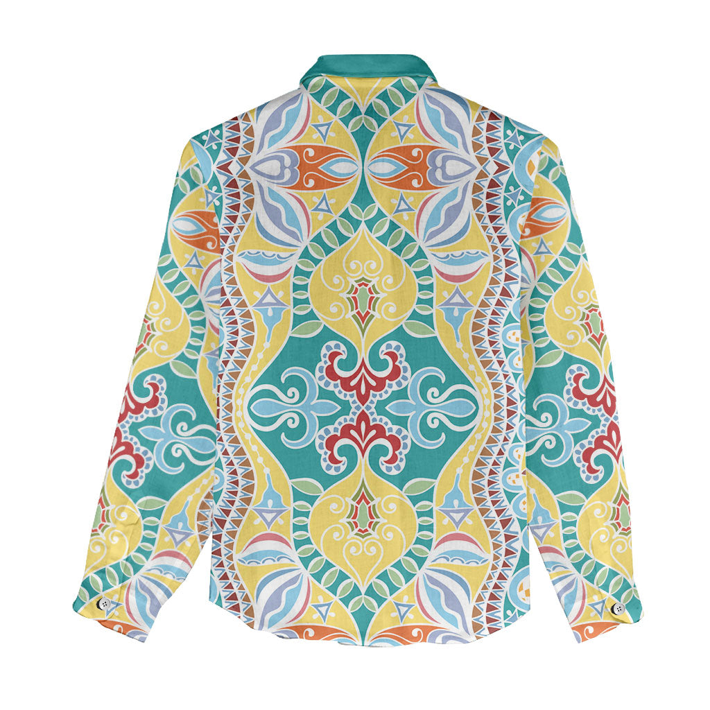 Indian Mandala Pattern Women Casual Shirt Yellow Geometric Floral Mandala