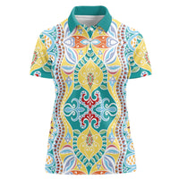 Indian Mandala Pattern Women Polo Shirt Yellow Geometric Floral Mandala