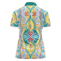 Indian Mandala Pattern Women Polo Shirt Yellow Geometric Floral Mandala