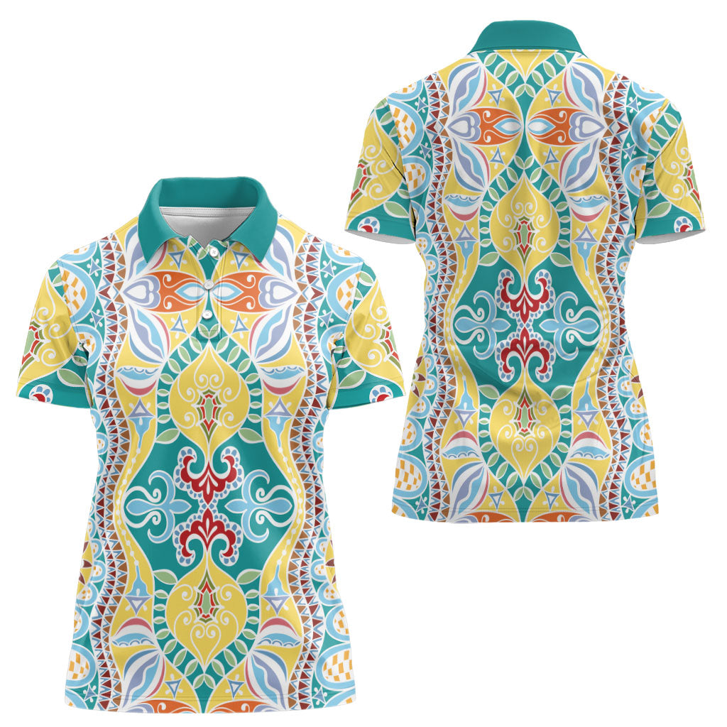 Indian Mandala Pattern Women Polo Shirt Yellow Geometric Floral Mandala