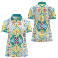 Indian Mandala Pattern Women Polo Shirt Yellow Geometric Floral Mandala