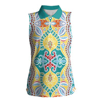 Indian Mandala Pattern Women Sleeveless Polo Shirt Yellow Geometric Floral Mandala