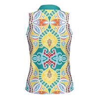 Indian Mandala Pattern Women Sleeveless Polo Shirt Yellow Geometric Floral Mandala