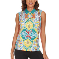 Indian Mandala Pattern Women Sleeveless Polo Shirt Yellow Geometric Floral Mandala