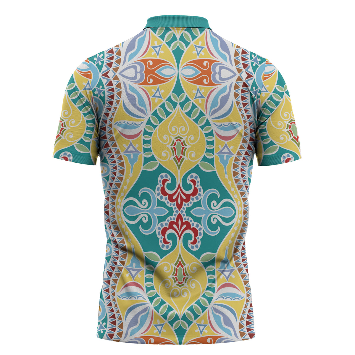 Indian Mandala Pattern Zipper Polo Shirt Yellow Geometric Floral Mandala