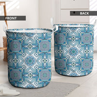 Indian Mandala Pattern Laundry Basket Blue Geometric Floral Mandala