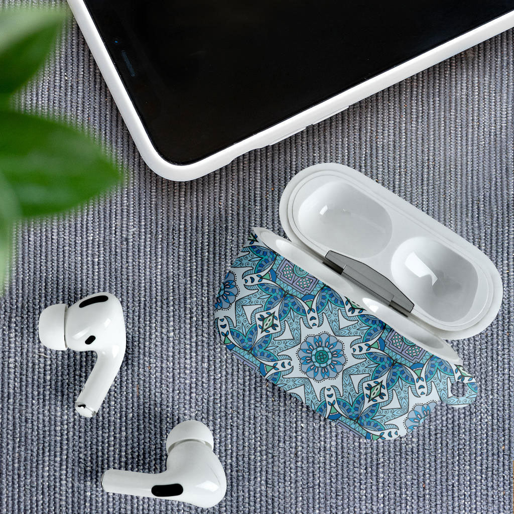 Indian Mandala Pattern AirPods Case Blue Geometric Floral Mandala