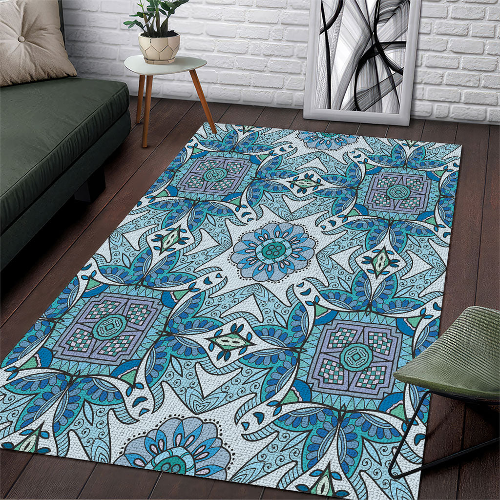 Indian Mandala Pattern Area Rug Blue Geometric Floral Mandala