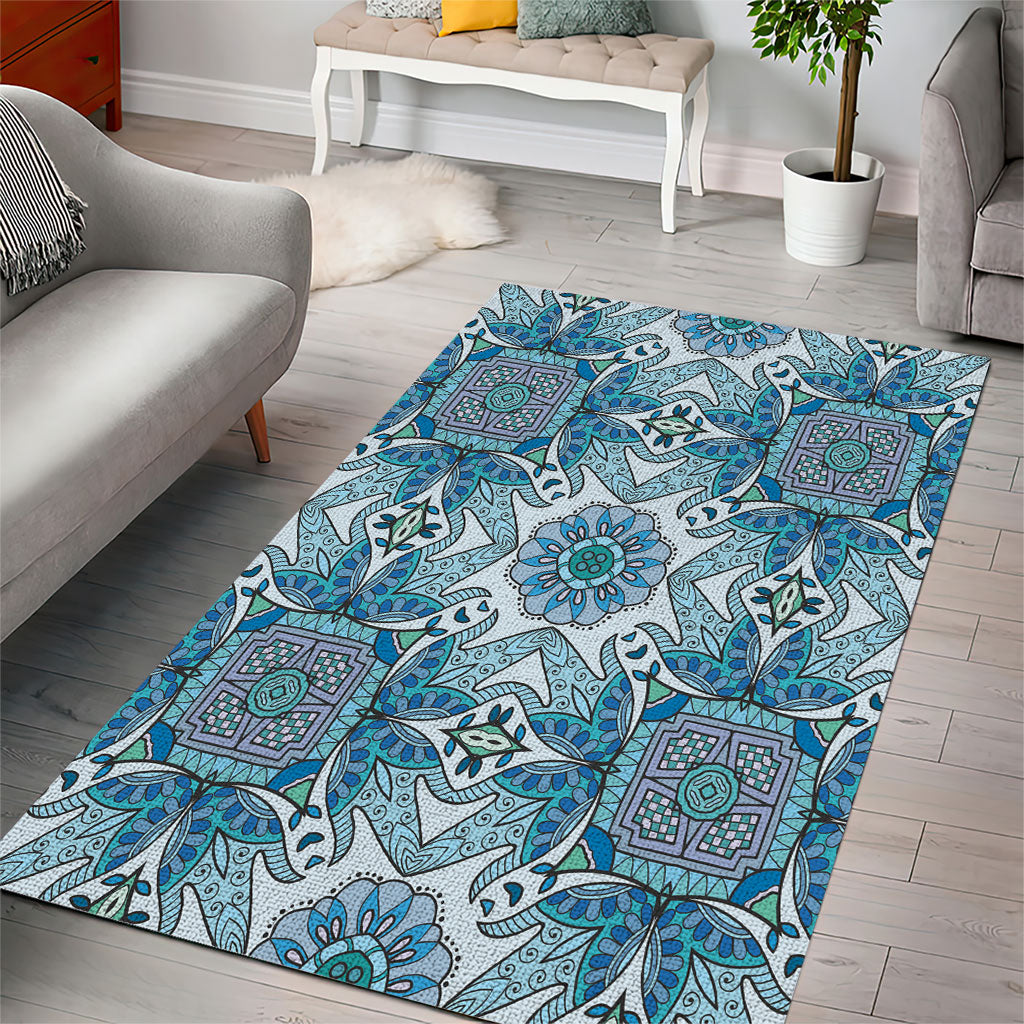 Indian Mandala Pattern Area Rug Blue Geometric Floral Mandala
