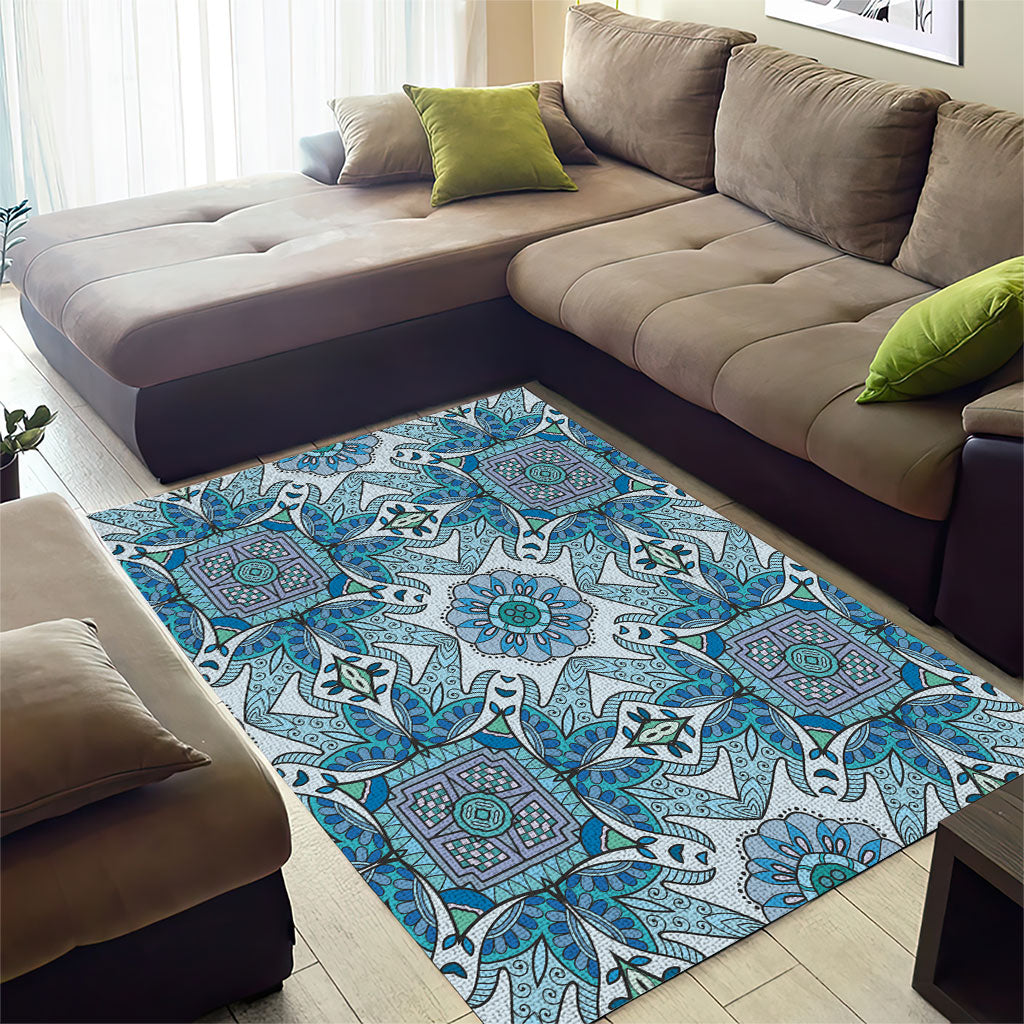 Indian Mandala Pattern Area Rug Blue Geometric Floral Mandala