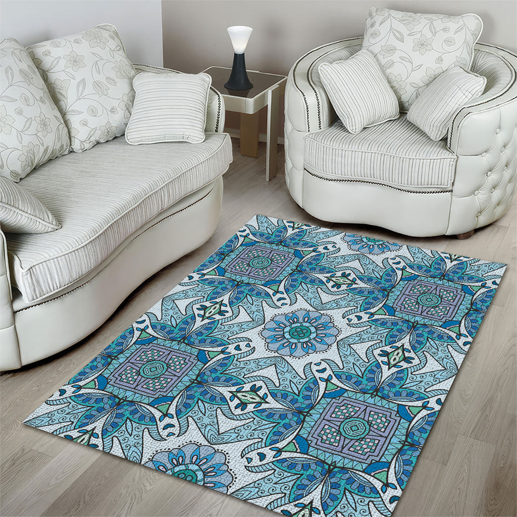 Indian Mandala Pattern Area Rug Blue Geometric Floral Mandala
