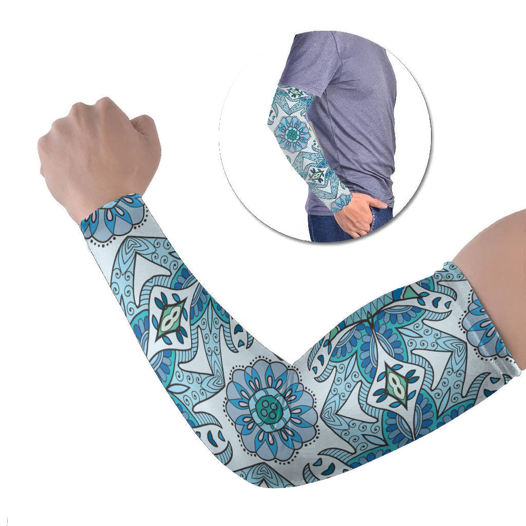 Indian Mandala Pattern Arm Sleeves Blue Geometric Floral Mandala